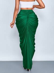 SOLERSUN Women's Fashion Solid Color Gathered Ruched Skirt - Dark Green - View 2