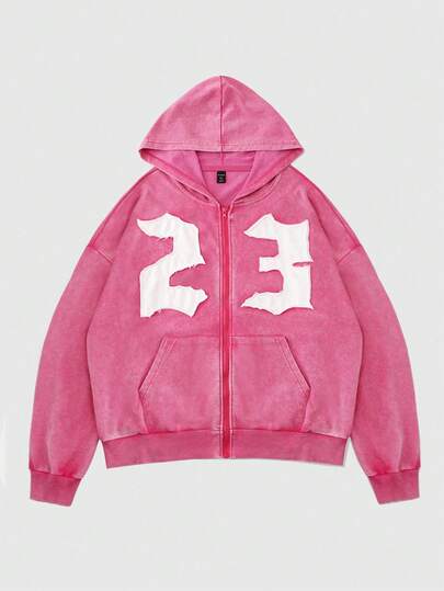 Street Life Sudadera con capucha bordada y aplicaciones vintage lavada para hombre, ropa de calle, para otoño