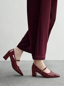 CUCCOO BIZCHIC Sepatu hak tinggi runcing dengan desain gesper untuk wanita, cocok untuk pemakaian sehari-hari. - Burgundy - View 4