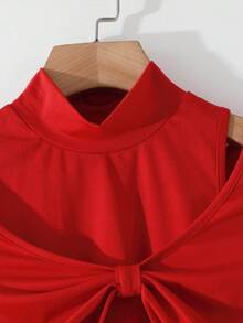 SHEIN LUNE Autumn And Winter Red Red Long-Sleeved Top, Christmas Halloween Elegant Versatile T-Shirt - Red - View 4