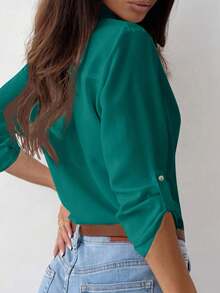 INAWLY Women's Casual Solid Color Long Sleeve Cuff Shirt,Long Sleeve Tops Fall Cloth For Women