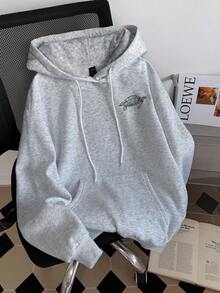 SHEIN Plus Size Women Casual Loose Fit Hooded Long Sleeve Sweatshirt - Light Grey - View 2