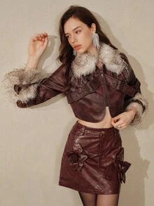 Anewsta Savoree Women's Fashionable Faux Fur Short Jacket, Suitable For Fall, Winter, New Year, Elegant, Chic, Stylish, Christmas, Going Out - Brown - View 4
