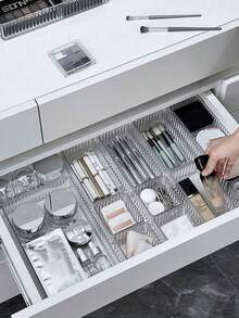 1pc Drawer-Integrated Cosmetics Divided Storage Box - Organizing Box - Makeup Counter - Desktop Storage Box For Skincare Products - Transparent - Suitable For Bedroom And Bathroom. - Multicolor - View 8