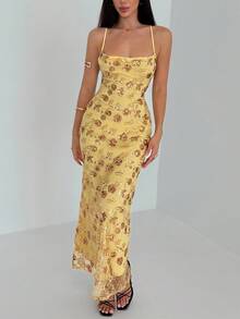 Aloruh Women's Spaghetti Strap Backless Sequin Dress, Fitted And Fashionable - Gold - View 4