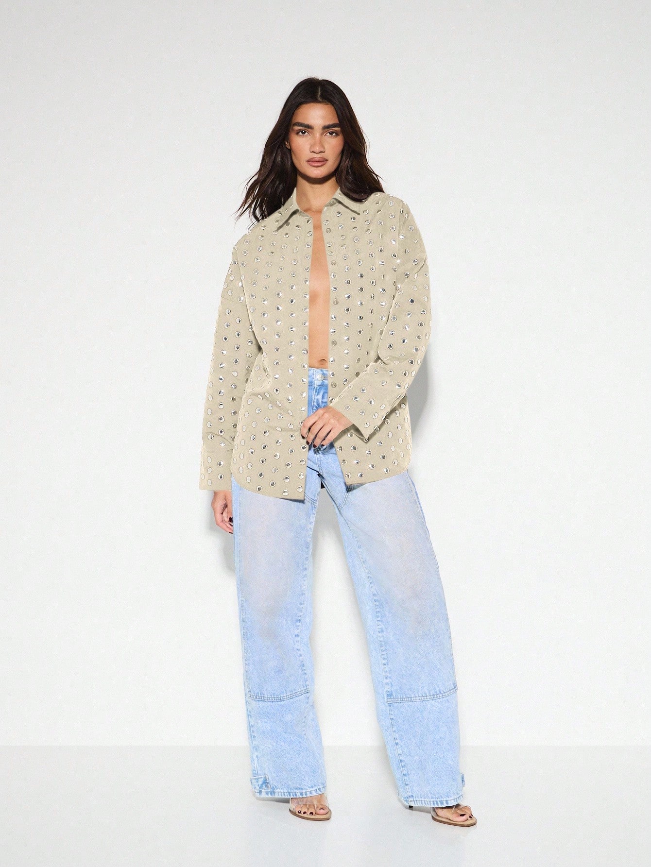 KIZN Camicia con bottoni e borchie circolari in metallo