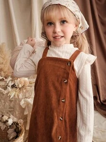 Loomiva Ensemble de t-shirt à manches longues décontracté pour jeune fille, ensemble tricoté côtelé 2 pièces, vêtements d'automne. Ensemble robe pull en velours côtelé, ensemble robe en velours côtelé, ensemble col roulé, ensemble volant ourlet, ensemble robe marron, tenue marron pour enfants - Blanc - Voir 5