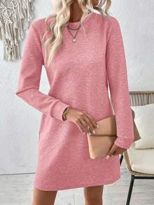EMERY ROSE Vestido de manga larga de unicolor casual y regular - Rosa - Ver 5