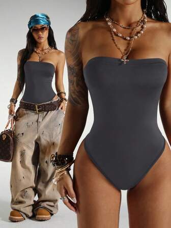 StreetHx Streetwear Women's Sleeveless Bandeau Bodysuit, Summer