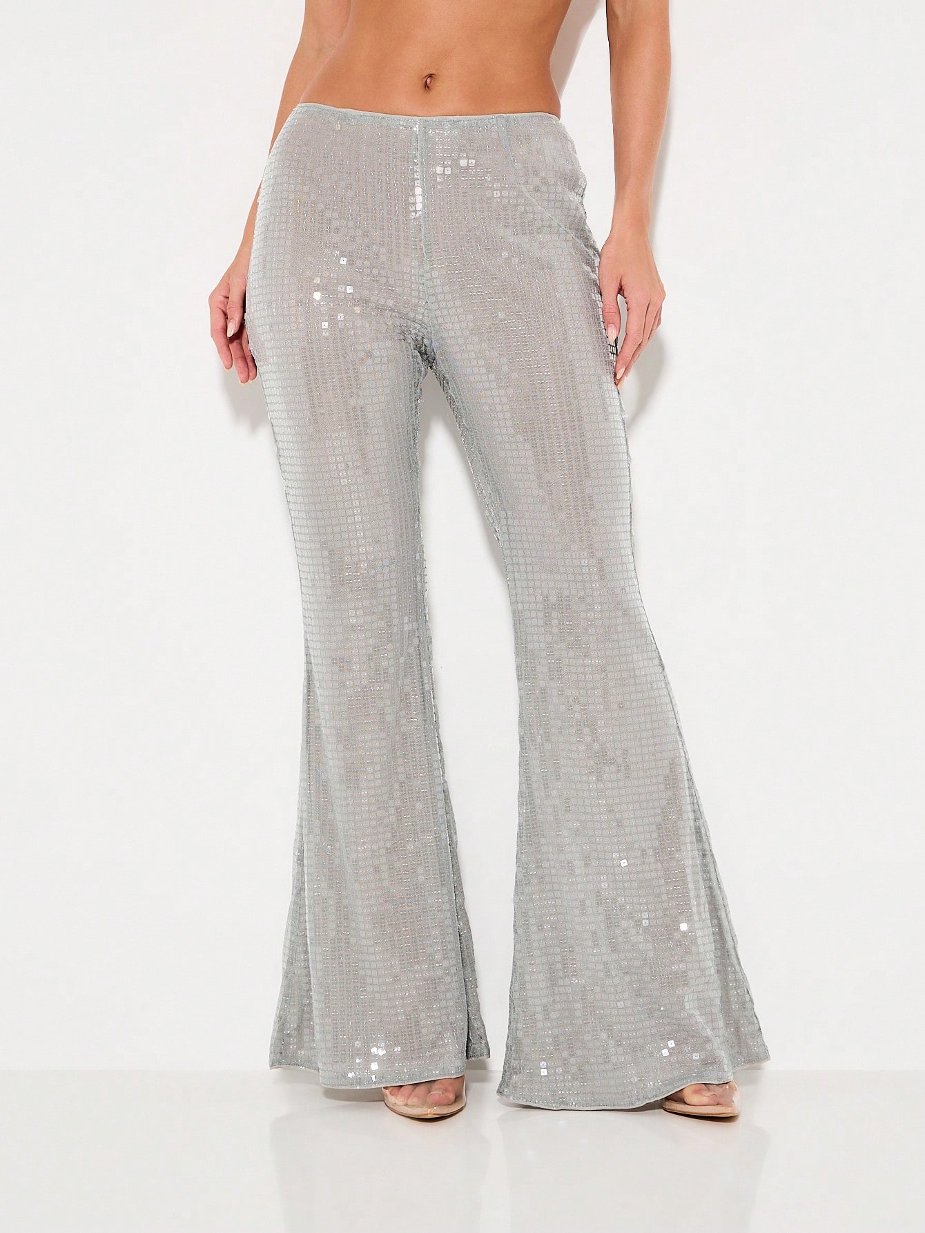 KIZN Pantalones palazzo acampanados con lentejuelas