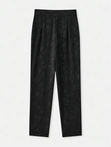lacRébo 黑色花卉提花印花修身高腰长裤秋季女装秋冬 - 黑色 - 查看 8