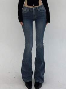 DAZY 时尚百搭修身低腰喇叭洗水牛仔裤 - 藏蓝色 - 查看 5