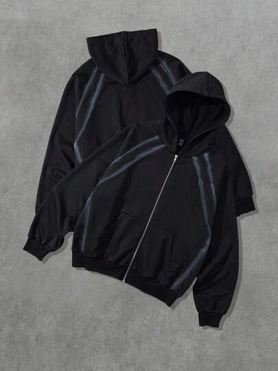 Street Life Men's Handmade Spray Dye Zip Up Hooded Sweatshirt, Fall