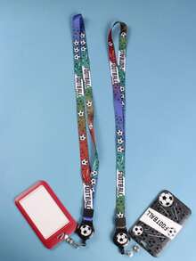 SHEIN 1PC 2PCS Sliding Football Card Holder With Embossed Design For Students - Protective ID Case With Adjustable Lanyard For Campus Meal Cards And IC Cards - Multicolor - View 5