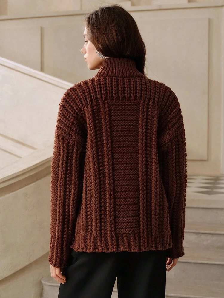 Anewsta Savoree Women's Autumn/Winter Solid Color Elegant High Neck Single-Breasted Loose Cardigan Sweater, Versatile Christmas Sweater For Women, Thanksgiving