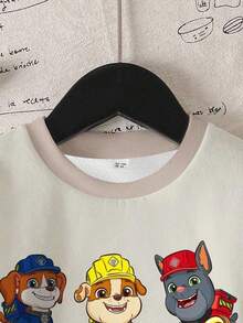 Rubble X SHEIN Young Boy Cartoon Pattern Colorblock Crew Neck Long Sleeve Sweatshirt Fall Winter - White - View 4