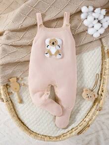 SHEIN Baby Boy 1pc Fall Winter Koala Flocking Sweater Romper - Apricot - View 4