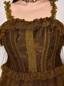 ROMWE EDITION Vintage Medieval Court Style Lace Trim Fitted Plus Size Camisole