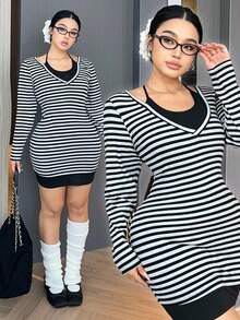 Flirla Plus Size Fashionable Y2K Sexy Bodycon Dress - Black - View 1