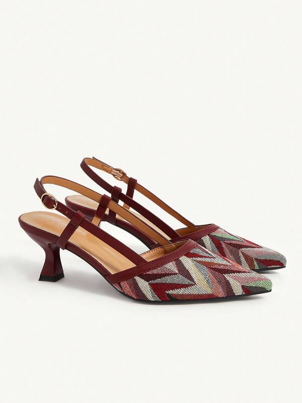 CUCCOO CHICEST صنادل كعب قطة للنساء بتصميم هندسي ملون بأصبع قدم مدبب، أنيقة بطراز بوهيمي مريحة بنعل منزلق، أحذية فستان عتيقة متعددة الاستخدامات، لون بني