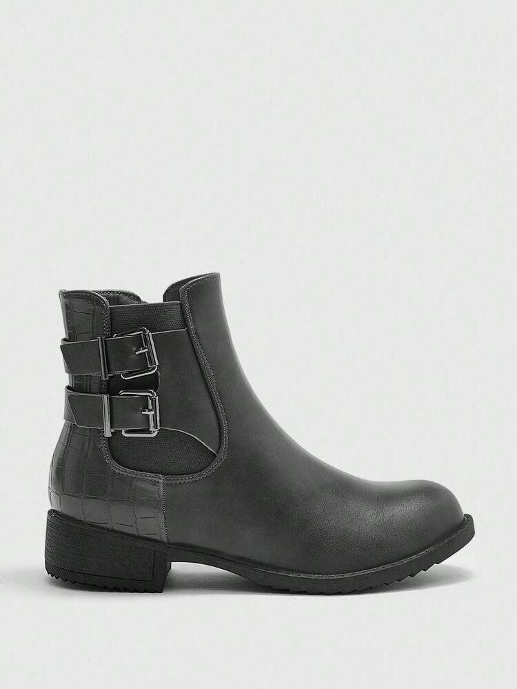 CUCCOO BIZCHIC Women's Adjustable Buckle Design Casual Chunky Heel Ankle Boots