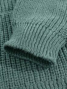 SHEIN Tall Tall Size Casual Rib Knit Crew Neck Women Sweater - Mint Green - View 5
