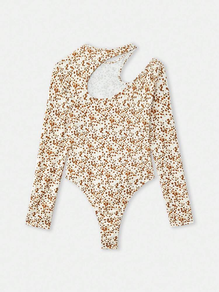 Animal Print Cut-Out Bodysuit With Long Sleeves Spring Women Clothes Spring Summer Long Sleeve Bodysuit