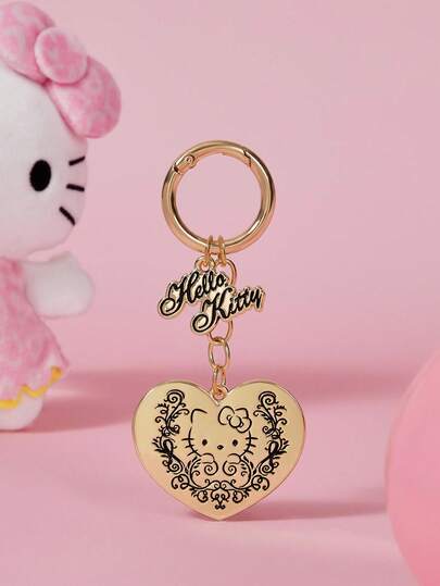 HELLO KITTY AND FRIENDS | SHEIN 金色卡通心形和字母形钥匙扣包包饰品