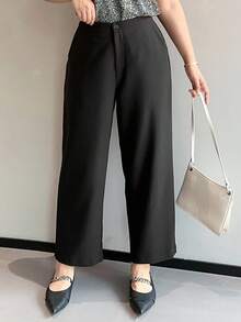 Dazy Plus Plus Size Women's Solid Color Business Casual Slim Fit Cropped Pants, Black Fall - Black - View 3