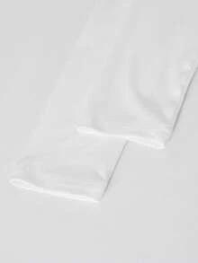 SHEIN Sparklyn 2pcs/Set Tween GirlsNavy Blue Numeric Print Long Sleeve Crew Neck Top And Wide Leg Pants, Casual Outfit Fall Winter - Black and White - View 3