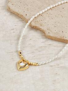 Opalesca 1 mặt dây chuyền hình trái tim đính hạt, phụ kiện cổ điển giản dị dành cho nữ - Vàng - Xem 5
