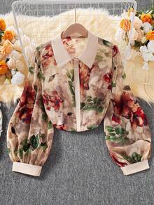 Franclia 女士浪漫假期长袖休闲黑色雪纺镂空领衬衫，夏季