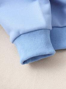 SHEIN Genkimix Kids Sweatshirt Kasual Lengan Panjang Kancing Depan Warna Polos untuk Anak Laki-Laki, Cocok untuk Musim Gugur/Dingin - Baby Blue - View 3