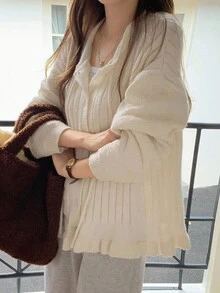 DAZY Women's Korean Style Solid Color Casual Bowknot Cardigan - Apricot - View 8