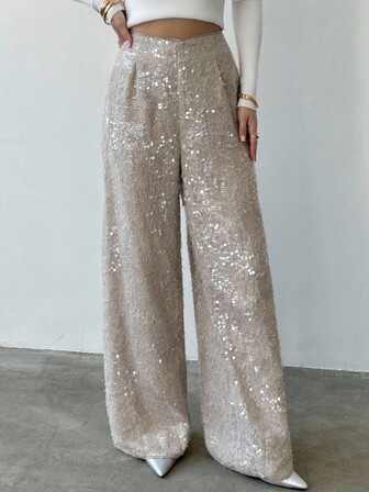 Firerie Women's Fashionable Commuter Sequin Wide Leg Pants