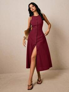 Poéselle 女式纯色简约无袖连衣裙