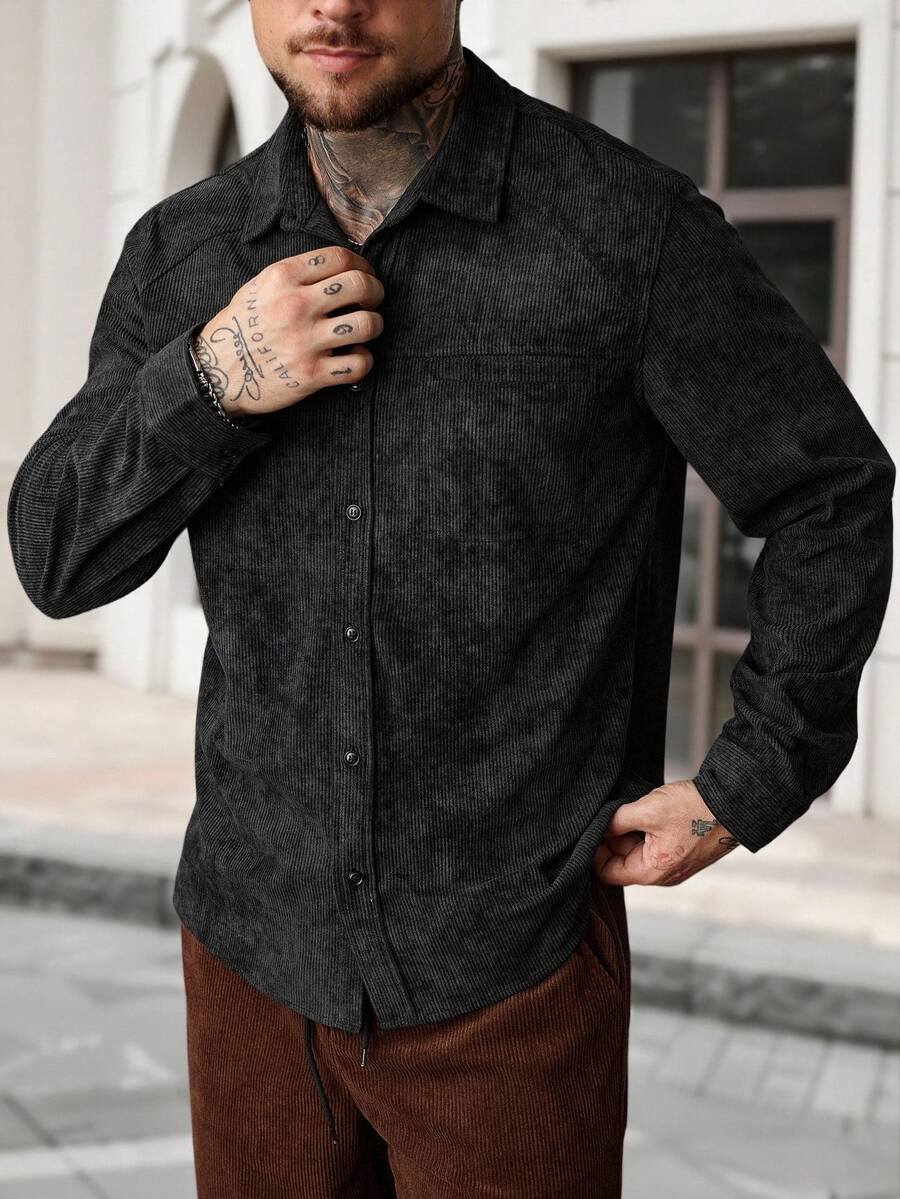 Manfinity Homme Chaqueta casual de hombre de manga larga de unicolor - Negro - Ver 1