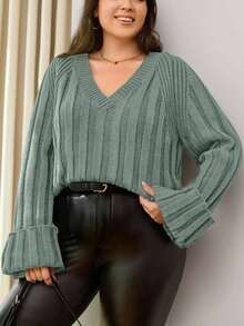 SHEIN Cottnline Suéter de manga raglán de unicolor de talla grande - verde menta - Ver 6