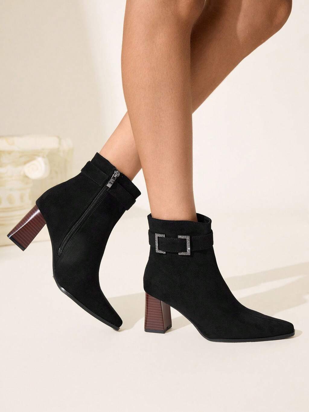 CUCCOO CHICEST Women's Fashion Commuter Rhinestone Decor Chunky Heel Ankle Boots
