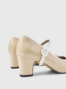 CUCCOO DOLLMOD Giày cao gót đế tròn Mary Jane nhung thời trang mới 2024 - Màu Khaki - Xem 8