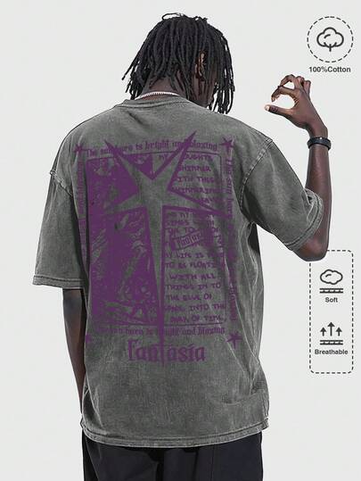 Street Life Maglietta a maniche corte larga e alla moda con stampa, stile anni 2000 per uomo