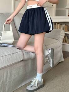 DAZY 女士拼色字母印花泡泡短裤毛衣短裤 - 藏蓝色 - 查看 2
