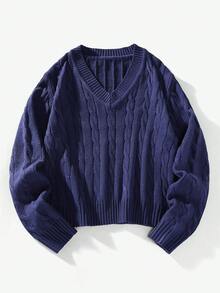 Manfinity CityGents Pulover casual bărbătesc cu mânecă lungă și guler în V, culoare solidă, toamnă/iarnă - Multicolor - Vizualizare 2