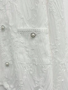 Franclia Women's Autumn White Textured Fabric Jacket, Pearl Button Decor - White - View 3