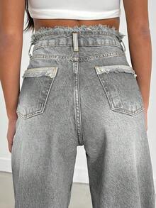 EURMUSE HIGH WAIST STRAIGHT VINTAGE BLUE JEAN - Grey - View 2