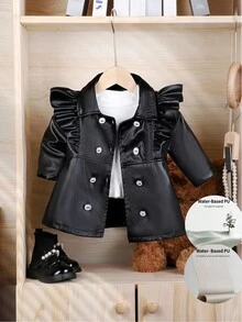 女婴优雅时尚街头服饰夹克，春/秋 - 黑色 - 查看 3