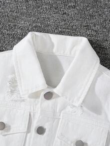 男童复古水洗白色牛仔夹克，多口袋做旧修身款式，舒适棉质牛仔面料，适合年轻男孩的酷炫休闲时尚