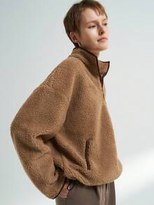 Airaco بلوزة رياضية نسائية كاجوال مع سحاب وأكتاف منسدلة، خريف/شتاء - لون مشمشي - مشاهدة 1