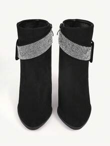 CUCCOO CHICEST Botas de tobillo con tacón grueso de strass para mujer, nuevas botas de vestir de terciopelo para otoño/invierno - Negro - Ver 8