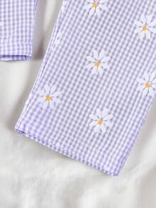 SHEIN Vintaside Kids Baby Girls 2-Piece Set, Blue & White Striped Floral Print Sleeveless Top Paired With Matching Pants, Fresh Countryside Style, Suitable For Beach Vacation, Park Outing, Daily Wear - Mauve Purple - View 5